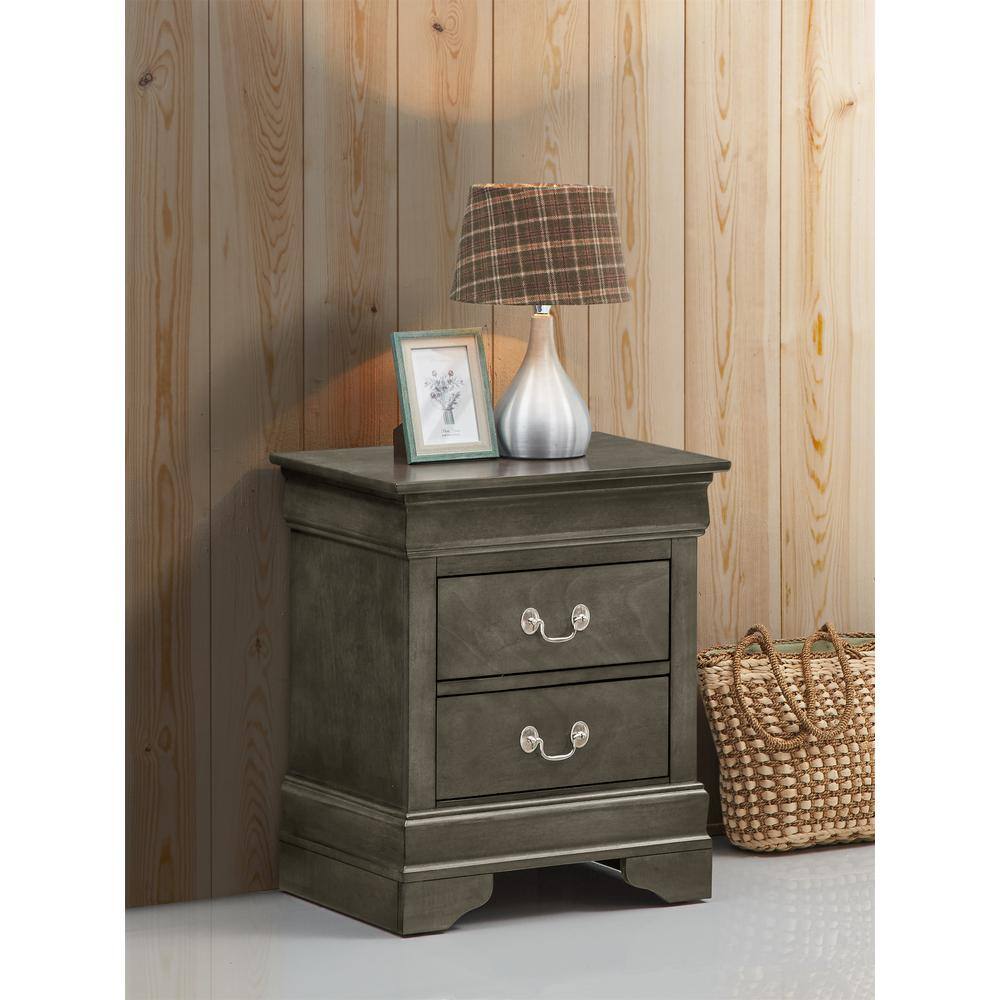 Louis Philippe 2-Drawer Gray Nightstand (24 in. H X 21 in. W X 16 in. D)