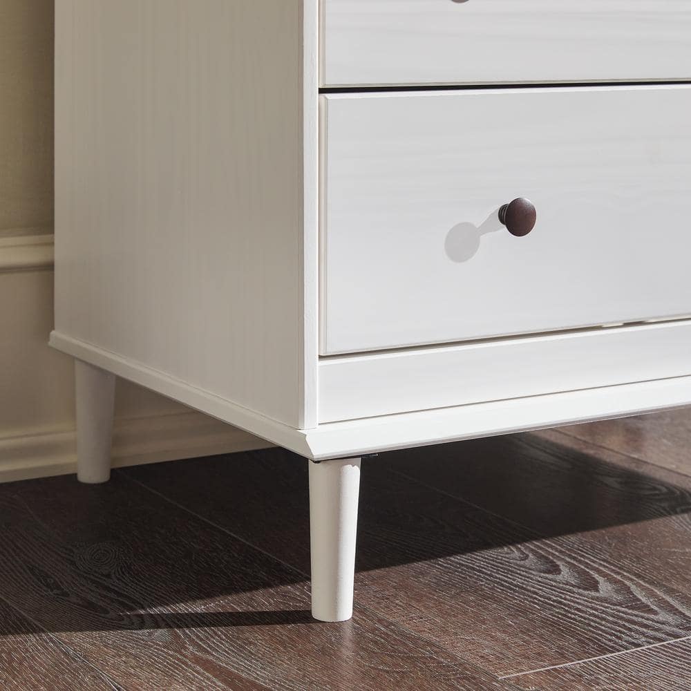 White Mid-Century Modern 4-Drawer Solid Wood Dresser