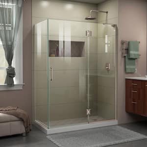 Unidoor-X 47-3/8 in. W x 34 in. D x 72 in. H Frameless Hinged Shower Enclosure in Brushed Nickel