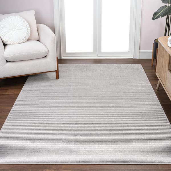 Cole Modern Minimalist Pinstripe High-Low Dark Silver/White 5 ft. x 8 ft. Area Rug