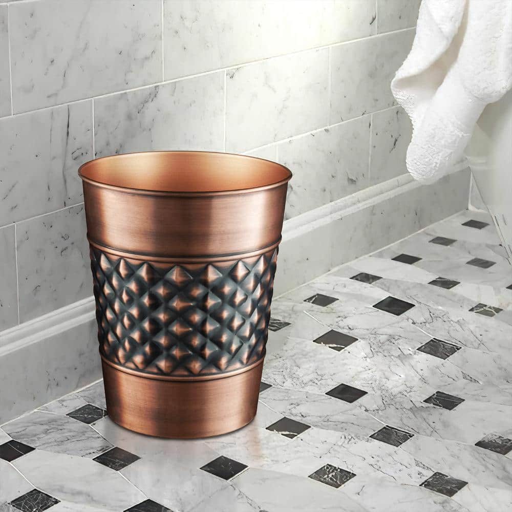 Copper and Black Geometric Embossed Metal Bathroom Trash Can