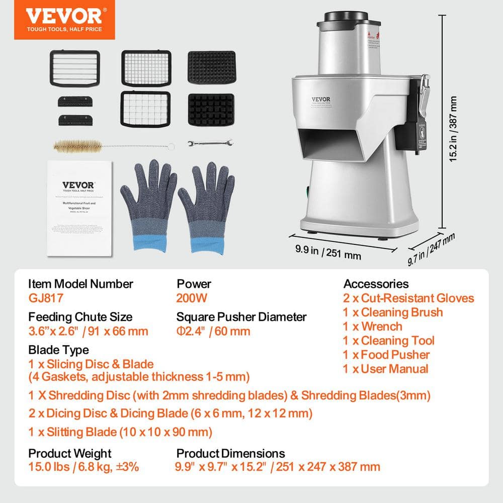 Silver Aluminum 4-in-1 Electric Vegetable Slicer for Commercial Use