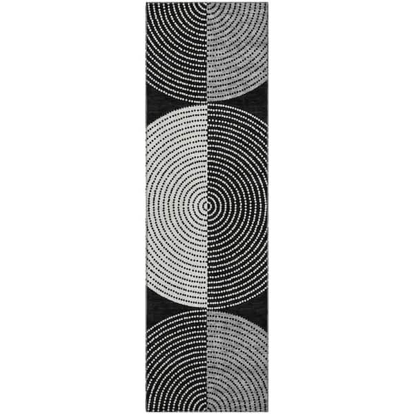 Mayfield Premium Machine Washable Abstract AMF2281 Black 2 ft. x 7 ft. Runner Rug