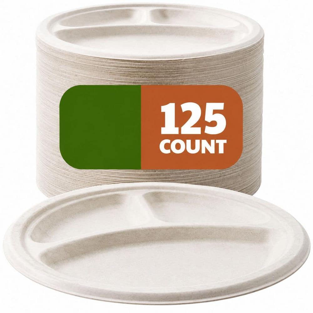 10 in. Nature White Disposable Paper 3 Compartment Plates Heavy Duty Tableware 125 Piece Per Case price history on PriceWatchPro