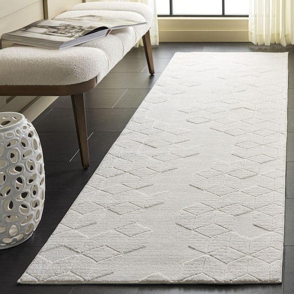 Versailles 3 ft. x 8 ft. Ivory Geometric Washable Runner Rug