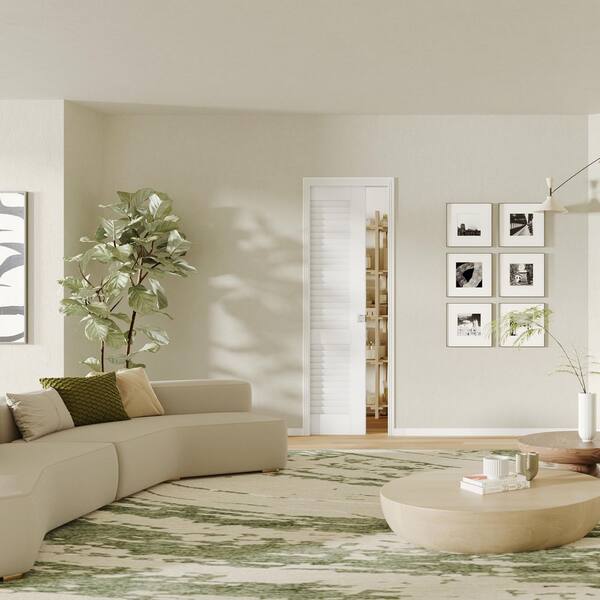TENONER 30 in. x 80 in. Louvered Panel White Primed Pine Wood