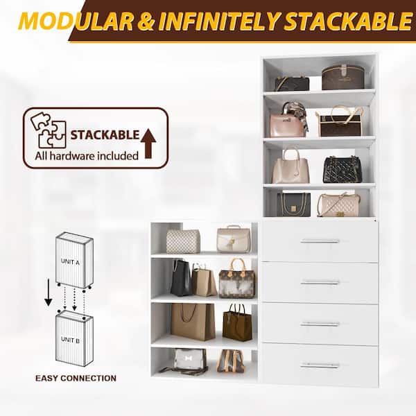 m’s closet Luxeyard 19.5 in W White Modular Closet System Shoe Storage