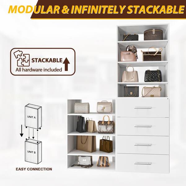 Luxeyard 66 in W White Modular Closet System Wood Closet Organizer
