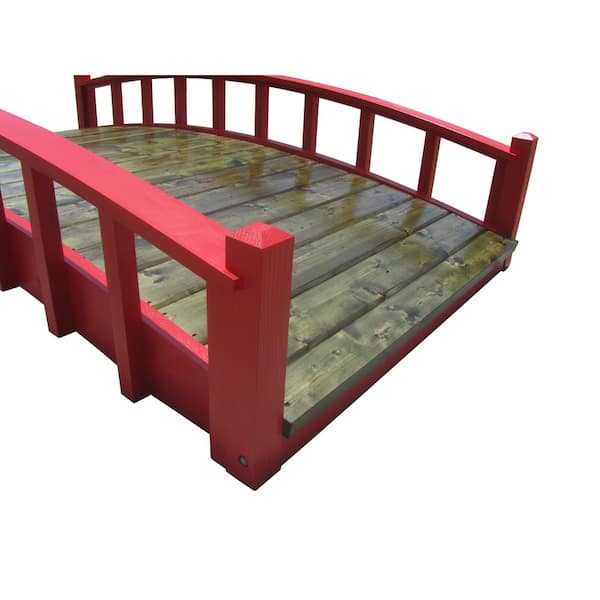 SamsGazebos Japanese Wood Garden Bridge in Red 8 ft. x 4 ft. 400