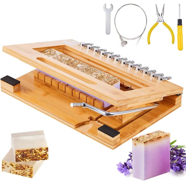 Soap Cutter-1-12 Bars Capacity, Precision Steel Wire, Bamboo Handle, 110V/220V, Natural Wood Color