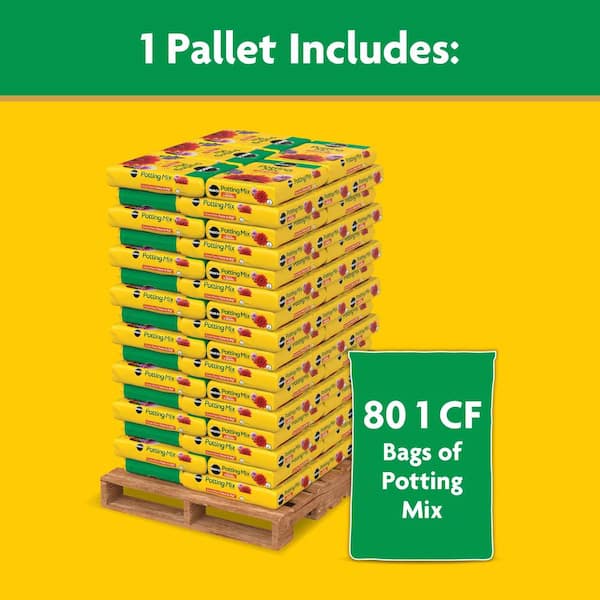 Potting Mix Pallet, 80 cu. ft., For Indoor and Outdoor Containers, Feeds Up to 6 Months (Pallet of 80 1 cu. ft. Bags)
