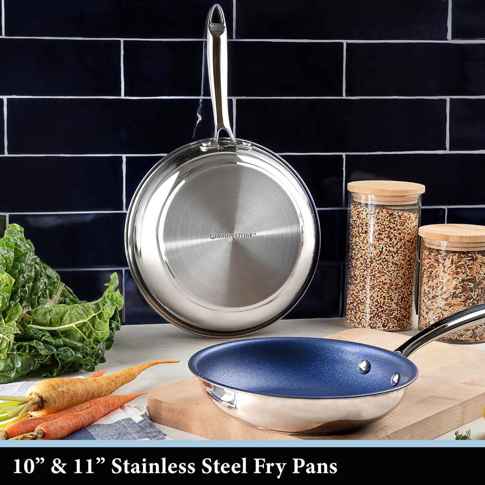 Blue Stainless Steel Nonstick 10" & 11" Fry Pan Set