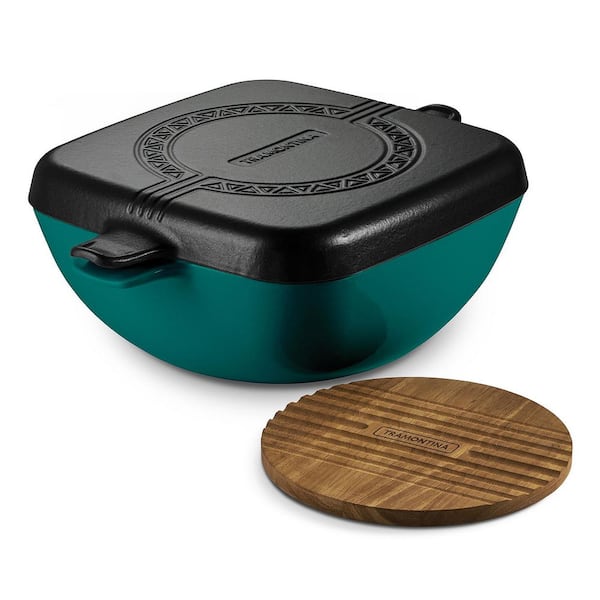 Cultura 6.5 qt. Enameled Cast Iron Multi-Cooker with Reversible Lid-Teal Green