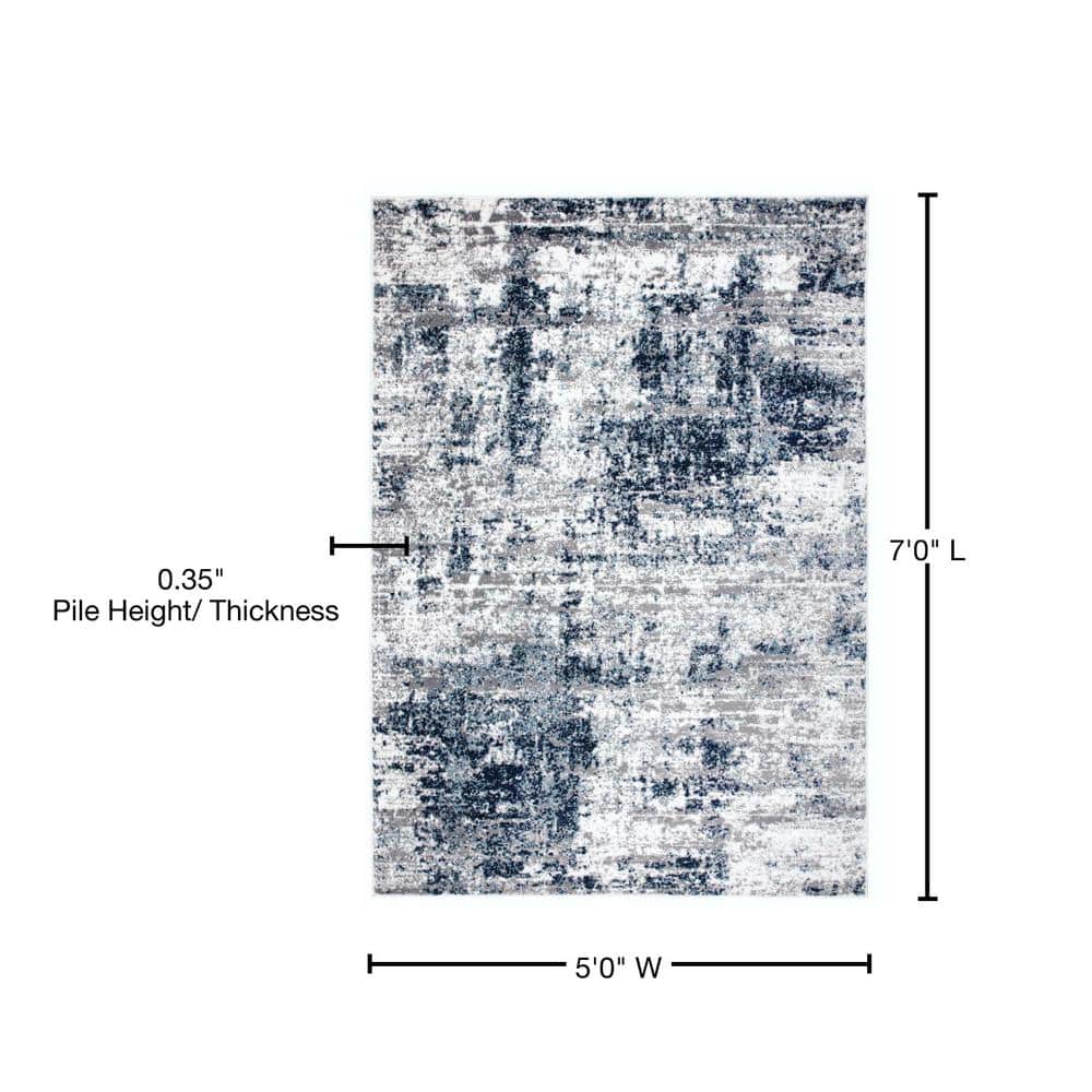 Abstract Bohemian Blue 5' x 7' Easy-Care Synthetic Area Rug