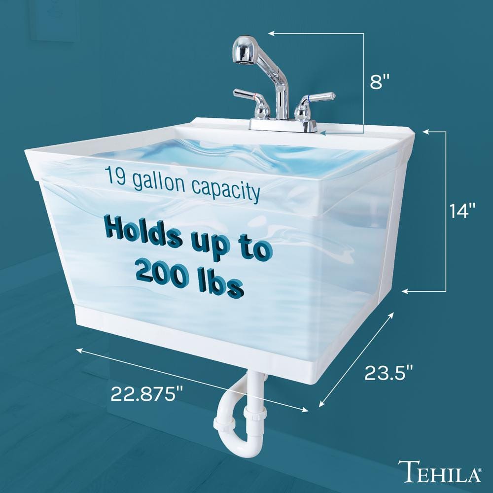 Tehila 23" White Wall-Mounted Utility Sink with Chrome Faucet