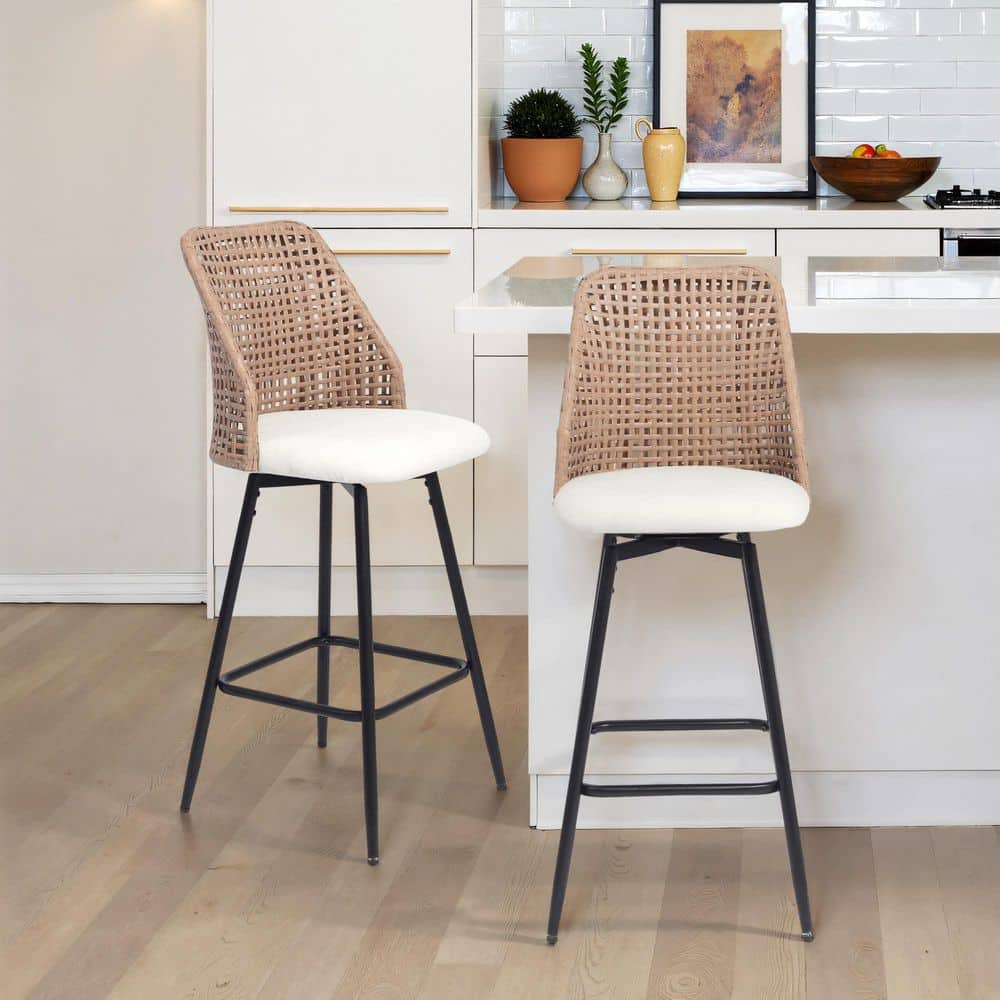42.7 in. H Woven wicker High Back Metal Bar Stool with Beige Chenille Fabric Seat Cushion(set of 2) price history on PriceWatchPro