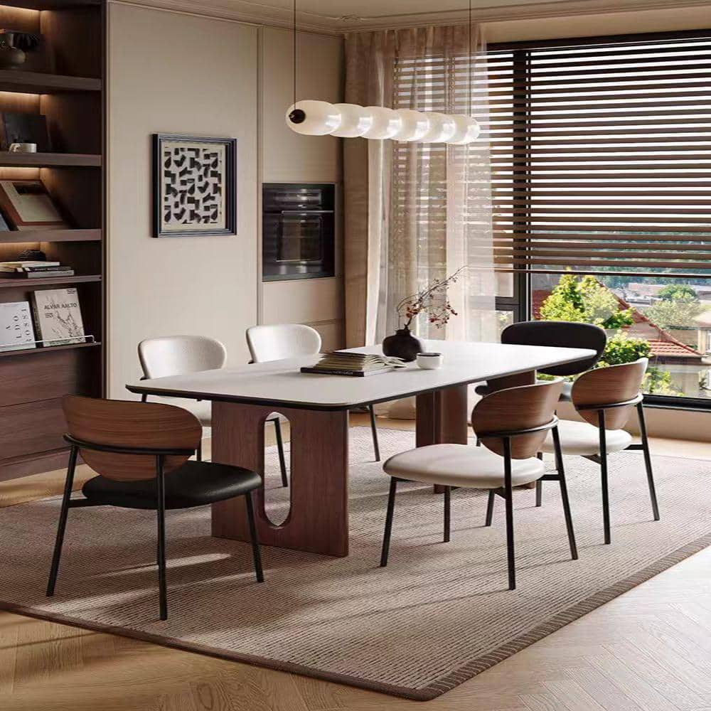 Rectangular Dining Room Table, Dark Walnut Hollow Cutout Wood Leg Mid Century Modern Kitchen Table for Home Dining