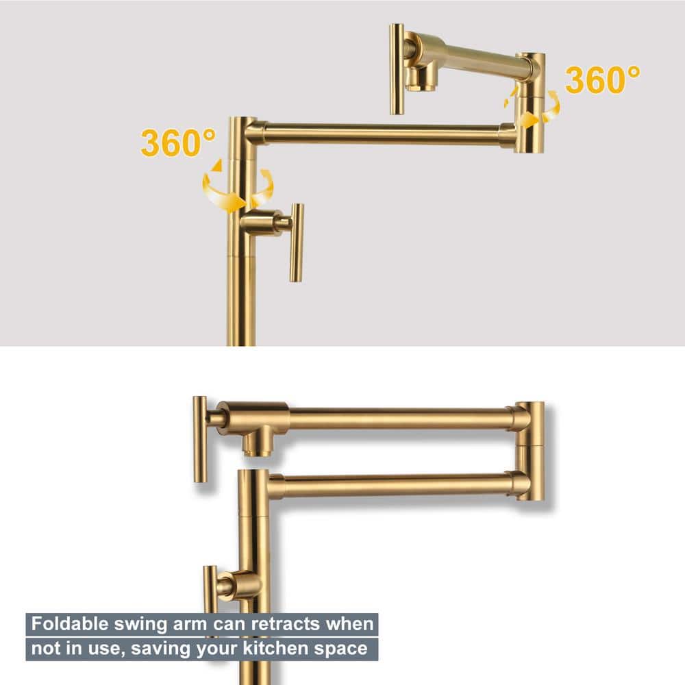 Brushed Gold Double Handle Deck Mounted Pot Filler Faucet