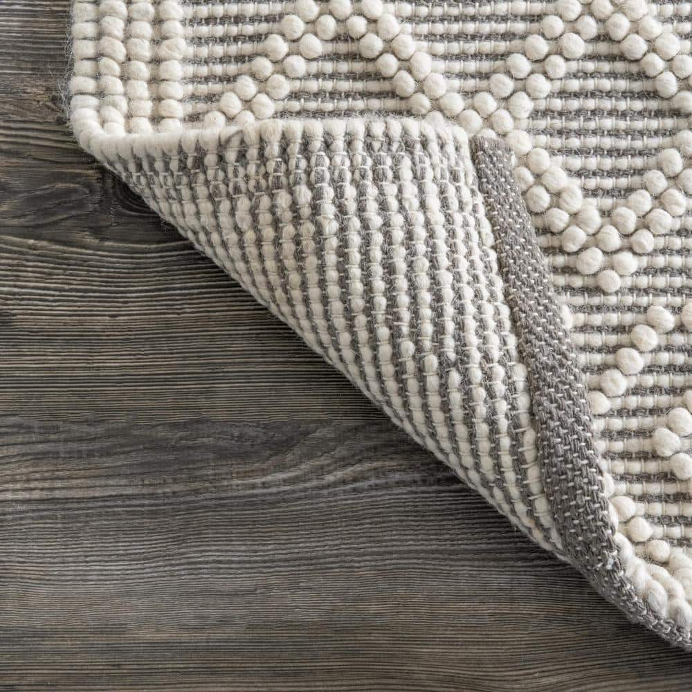 Handmade Beige Wool Trellis Tufted Rectangular Rug