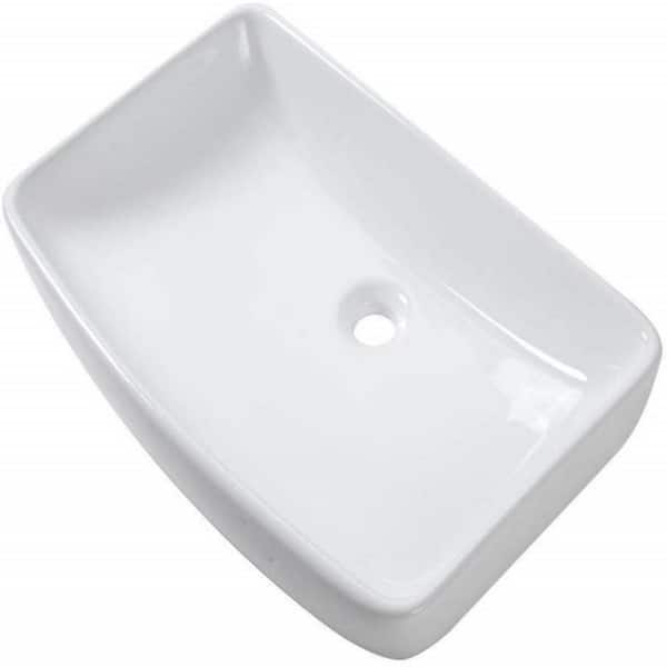 Miscool Ami Bathroom Ceramic 24 in. L x 15 in. W x 5 in. H Rectangular Vessel Sink Art Basin in White