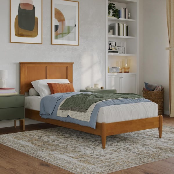 AFI Charlotte Light Toffee Natural Bronze Solid Wood Frame Twin XL Low Profile Platform Bed