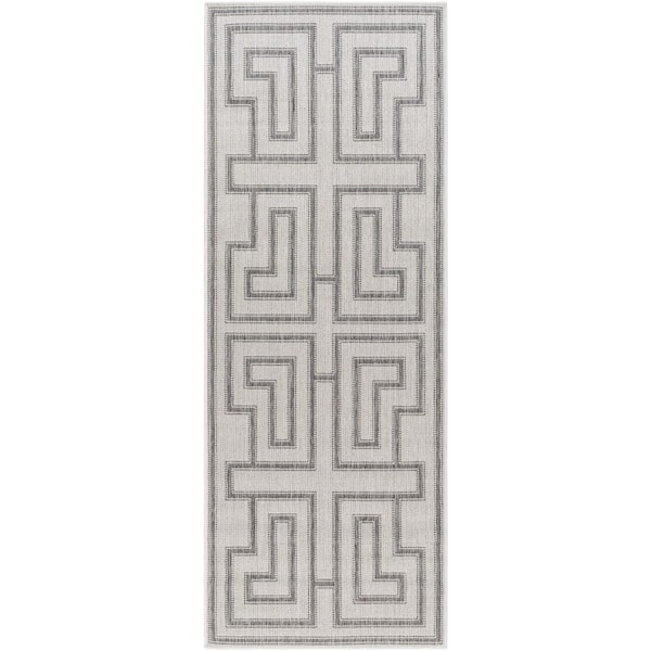 Long Beach Light Gray Geometric 3 ft. x 7 ft. Indoor/Outdoor Runner Indoor/Outdoor Area Rug