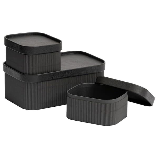 Unbranded Black 12.5 in. x 4.7 in. Paper Decorative Boxes Set of 3 with Leather-Like Lids