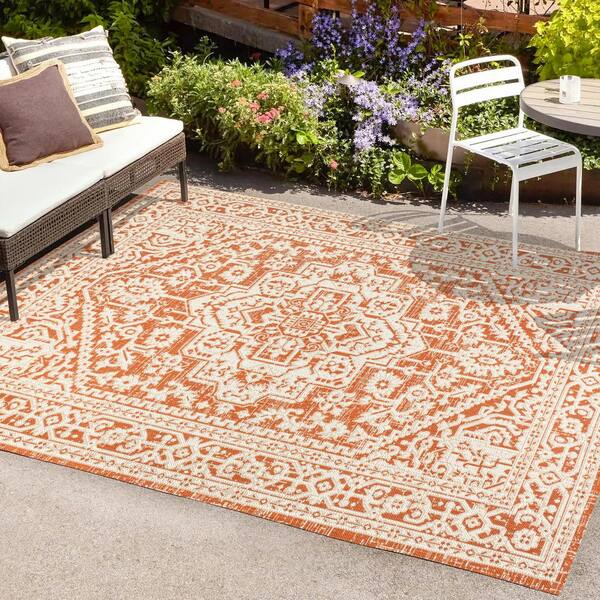 JONATHAN Y Sinjuri Medallion Textured Weave Orange/Cream 8