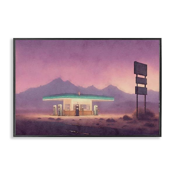 Stupell Industries Desert Gas Station by Noah Bay Black Framed Nature Giclee Art Print 12 in. x 18 in.