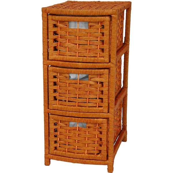Oriental Furniture 3-Drawer Honey Natural Fiber Occasional Storage Chest