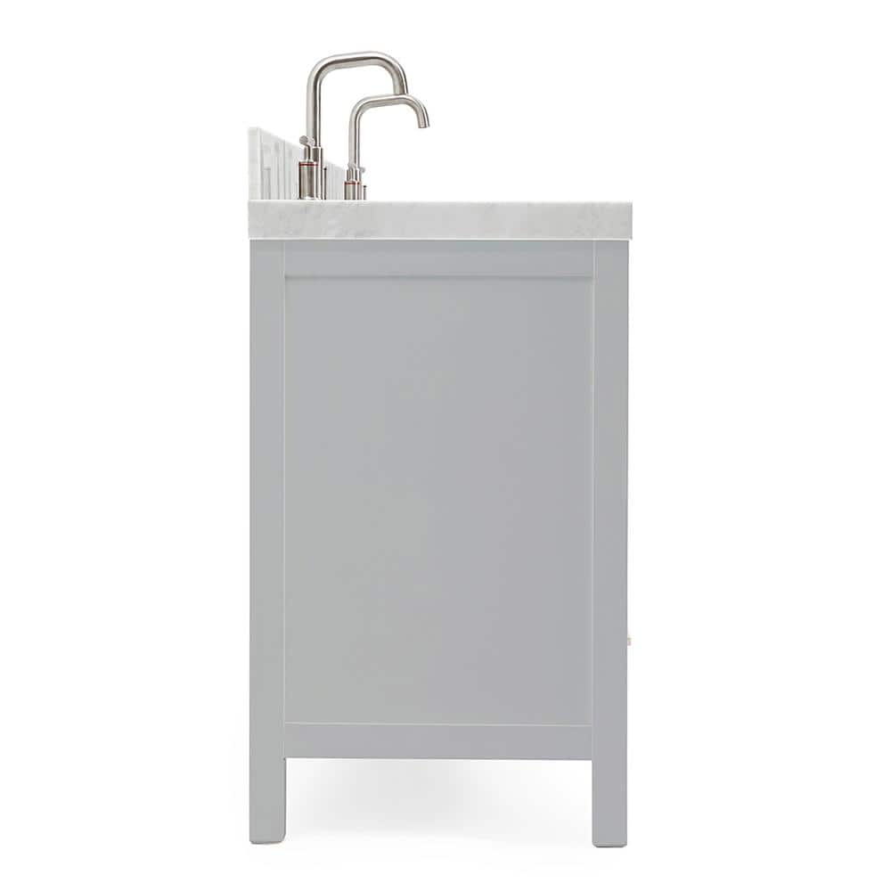 Cambridge 72'' Gray Wood Double Freestanding Bathroom Vanity with Carrara Marble Top