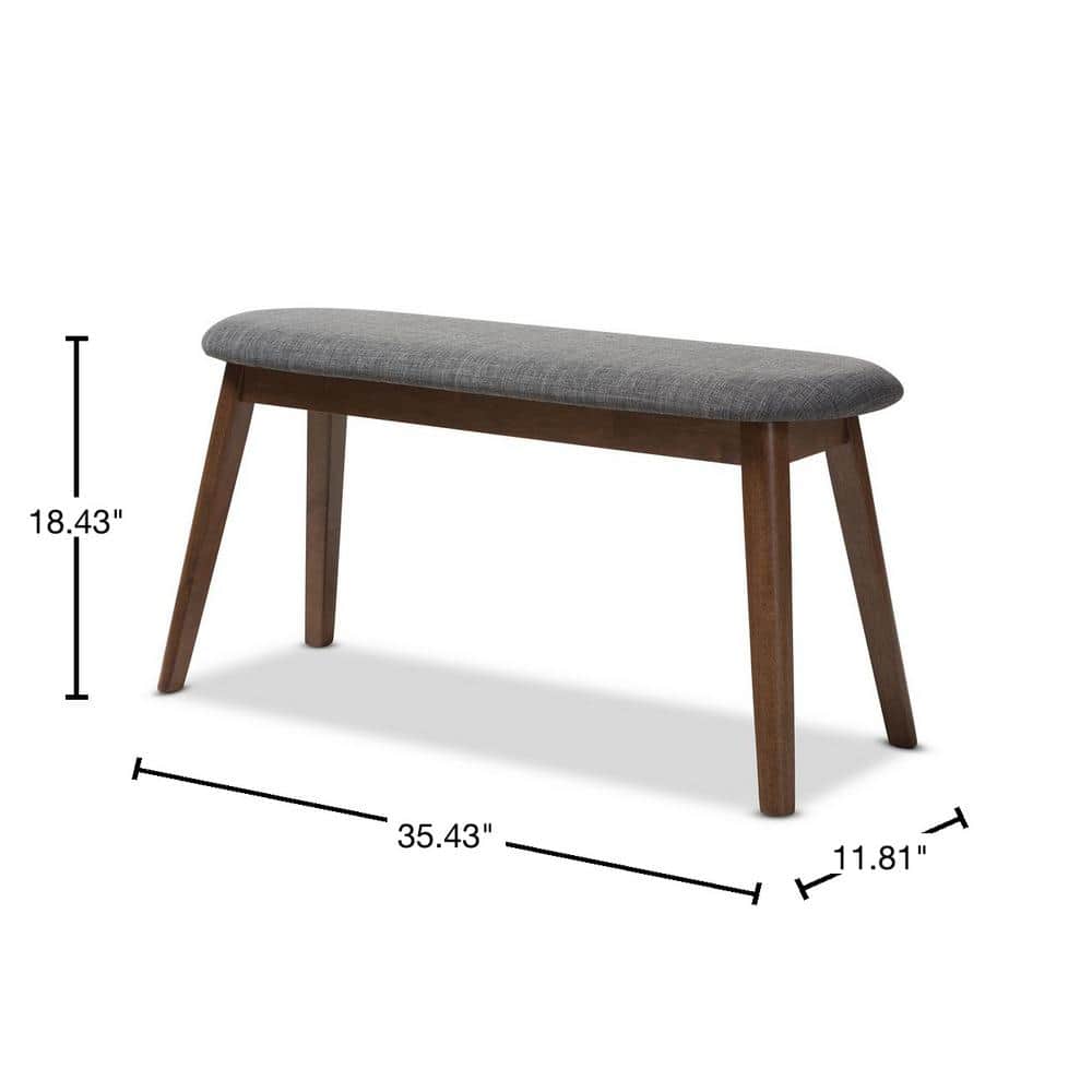 Easton Dark Grey Fabric & Walnut Wood Mid-Century Modern Bench