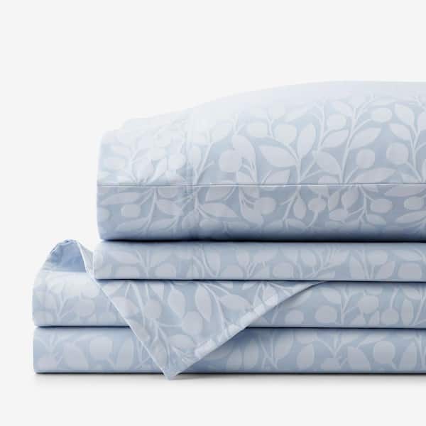The Company Store Legends Hotel Jacquard Leaf Blue Shadow Wrinkle-Free Supima Cotton Full Sheet Set
