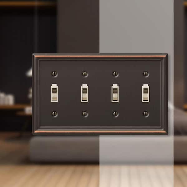 Ascher 4 Gang Toggle Steel Wall Plate - Aged Bronze