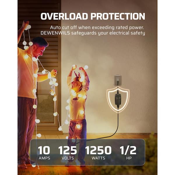 DEWENWILS Outdoor Light Timer – Weatherproof Countdown Sensor Timer, 2 Grounded Outlets, 15A/1/2HP, UL Listed, For String Lights, Garden, Holiday