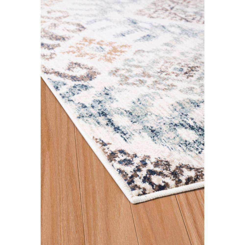 Blue and Taupe Synthetic Rectangular Area Rug, 5' x 8'