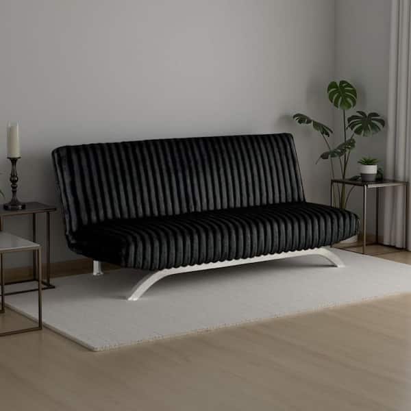 Villy 71 in. Black and Chrome Fabric Standard Futon Twin Size Sofa Bed with Metal Legs
