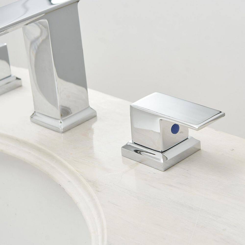 Chrome Waterfall Widespread 2-Handle Bathroom Faucet with Pop-Up Drain