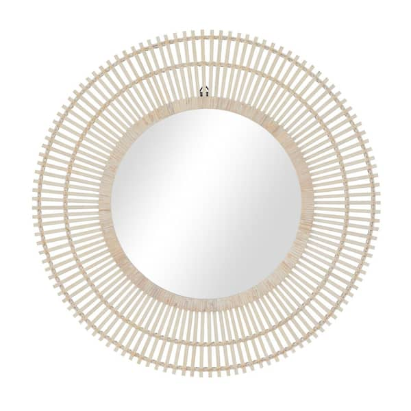 Litton Lane 36 in. x 36 in. Round Framed Cream Starburst Wall Mirror