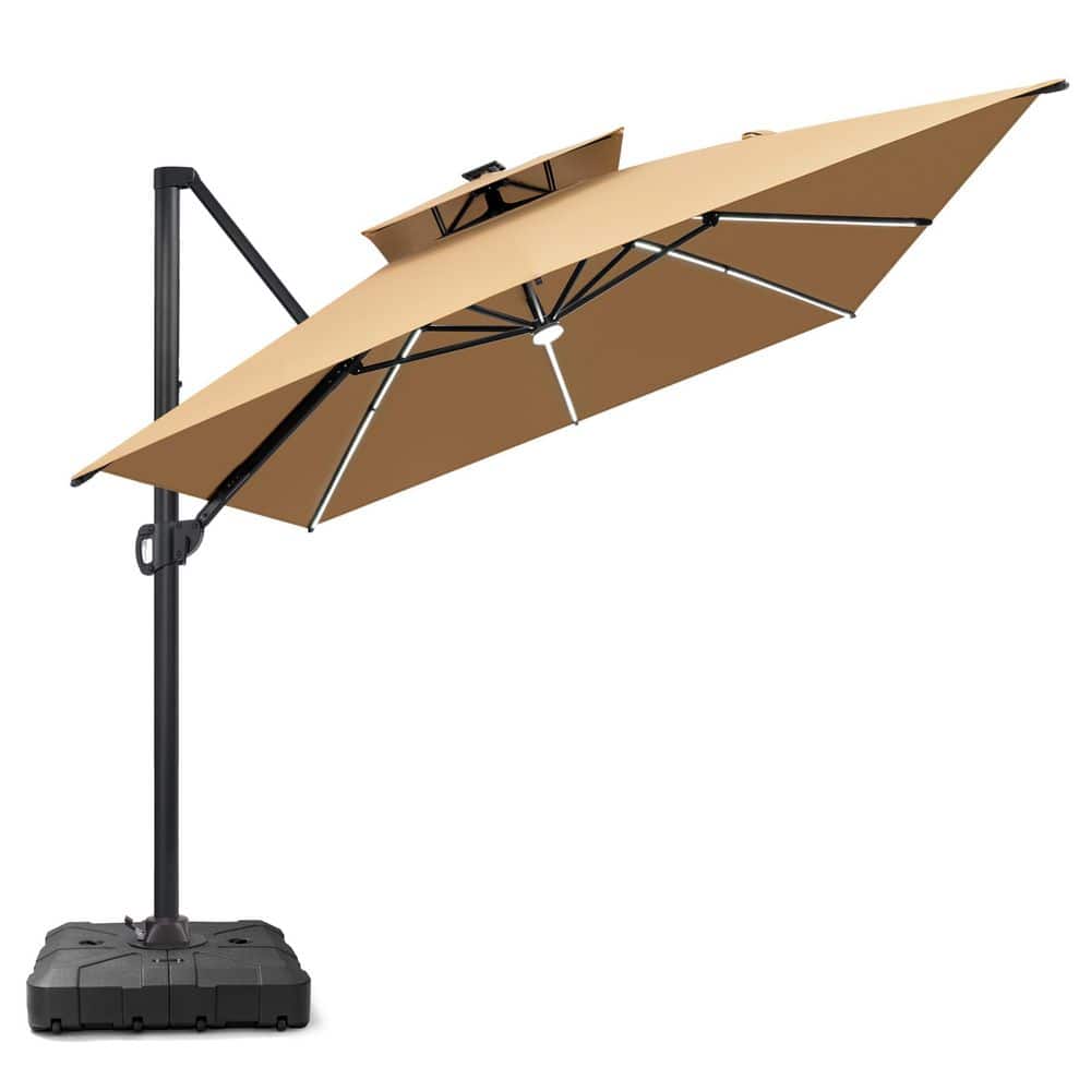 13 x 10 ft. Solar Lighted Cantilever Patio Umbrella in Tan Brown Double Top Outdoor Offset Umbrella with Wheeled Base price history on PriceWatchPro