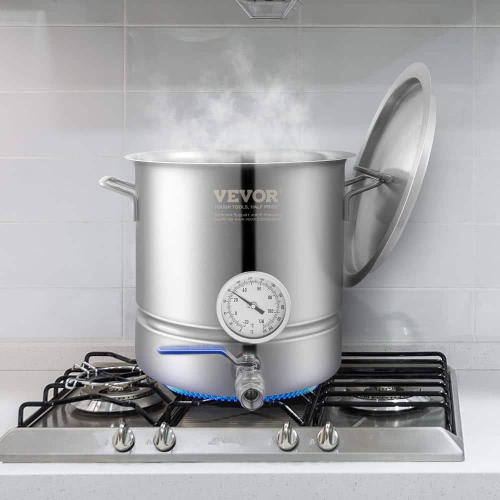 VEVOR 5-Gallon Stainless Steel Induction Brewing Kettle with Thermometer