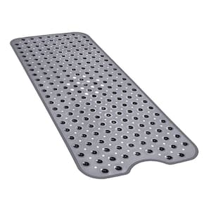 16 in. x 40 in. Non-Slip Bathtub Mat with Suction Cups and Drain Holes in Clear Light Black