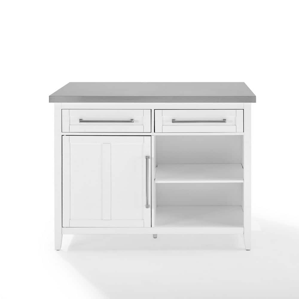 Silvia 51'' Classic White Kitchen Island with Stainless Steel Top