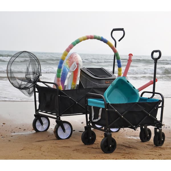 Afoxsos 4.75 cu. ft. Steel Folding Black Plus Blue Wagon Shopping Beach Garden Cart