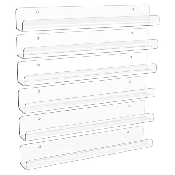 12 in. W x 1.7 in. D Clear Acrylic Floating Shelves Wall Organizer, Decorative Wall Shelf 6-Pack