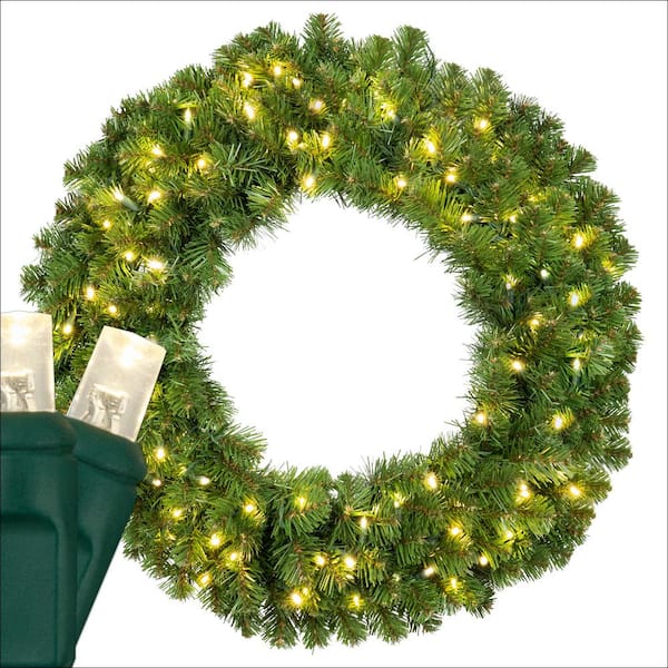 Red Sleigh Sequoia Fir 30 in. Pre-Lit Artificial Commercial Wreath with 100 Warm White LED Lights