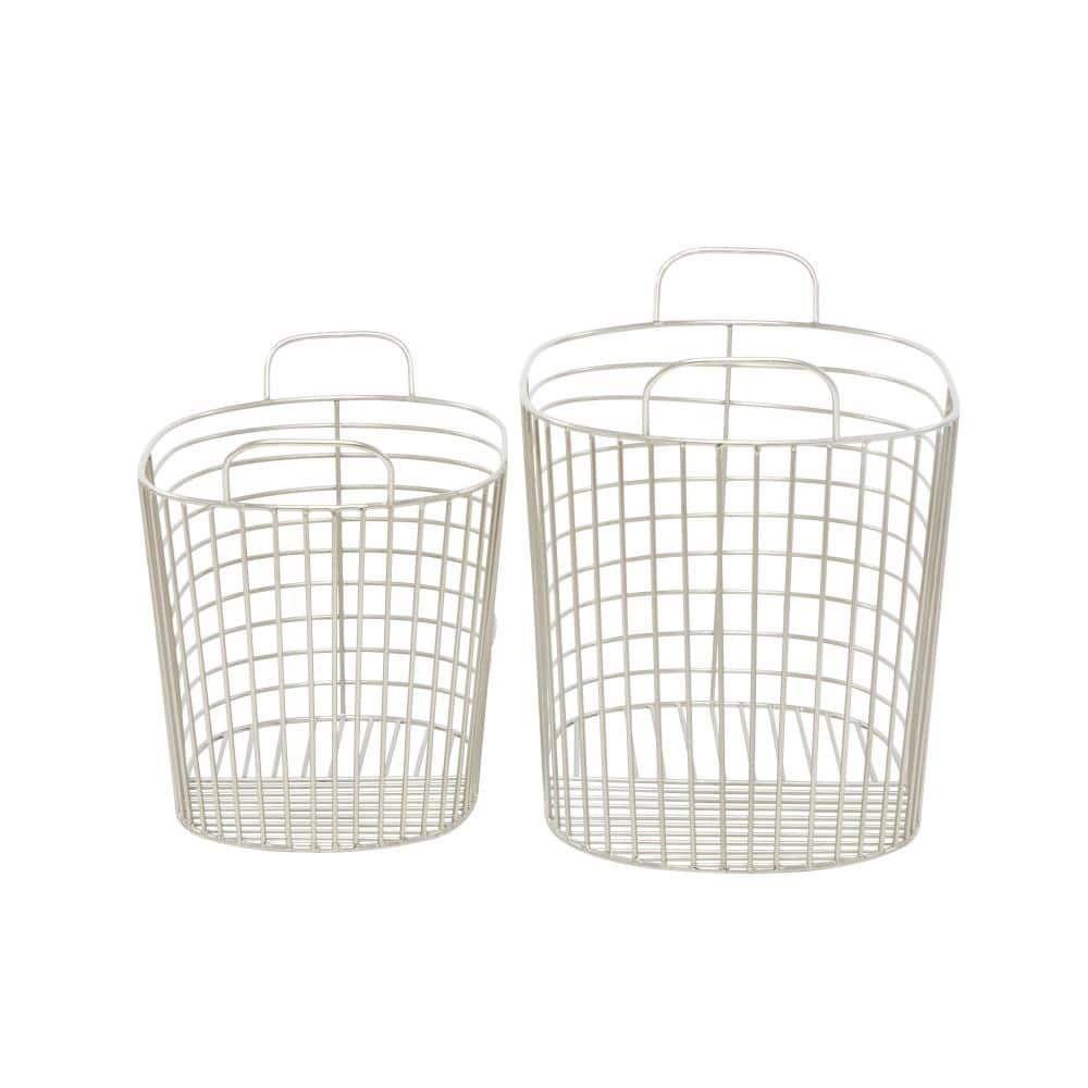 Silver Oval Metal Baskets with Handles - Set of 2