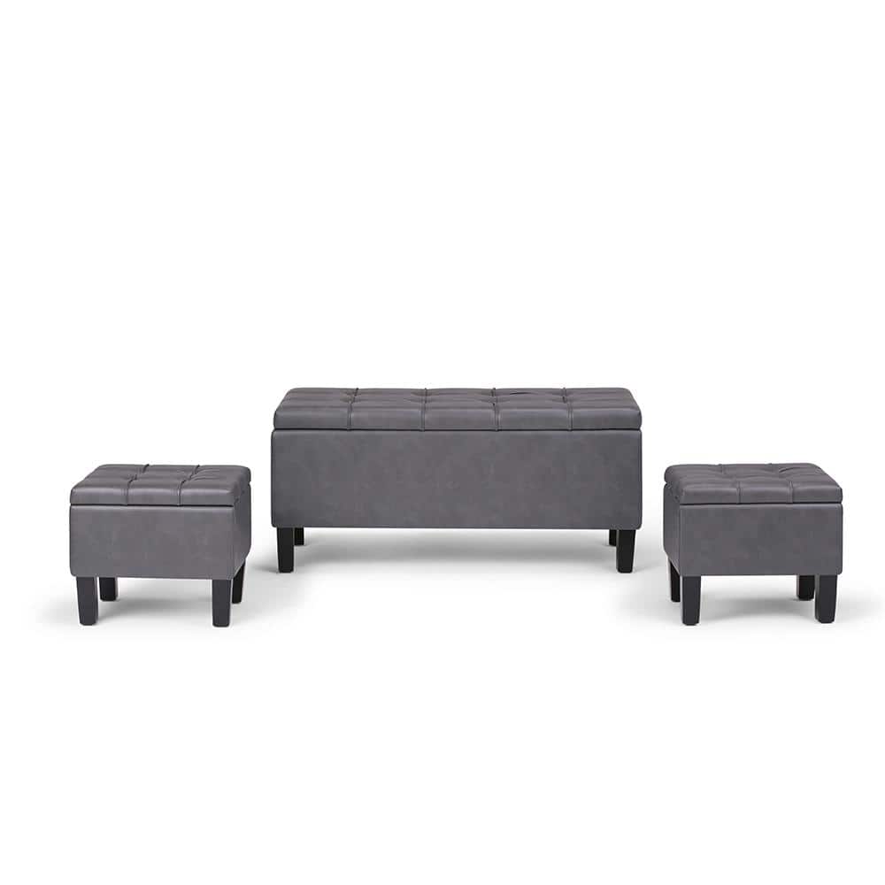 Stone Gray Contemporary Tufted 3-Piece Ottoman Set