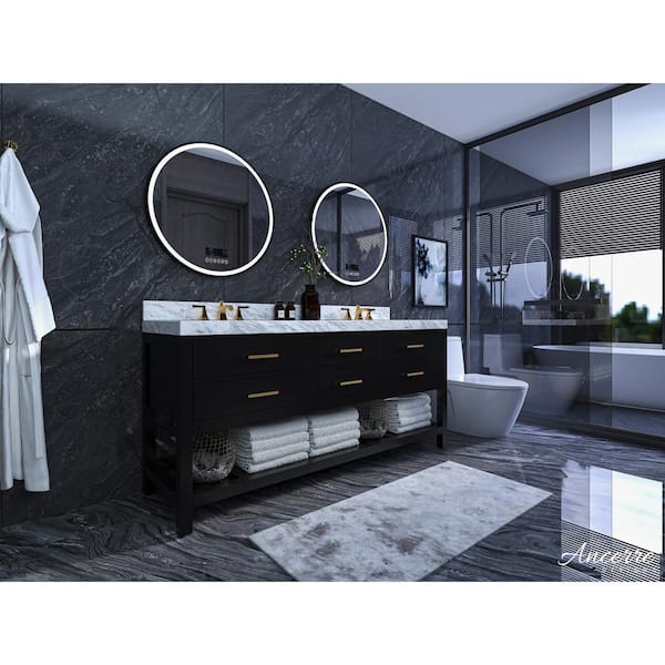 Black Corner Floating Bathroom Vanity- CharmyDecor