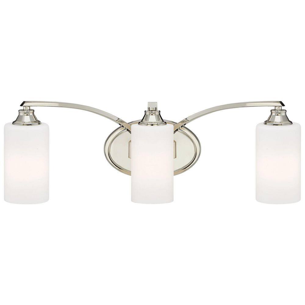 Elegant Polished Nickel 3-Light Bath Vanity with Etched Opal Glass Shades